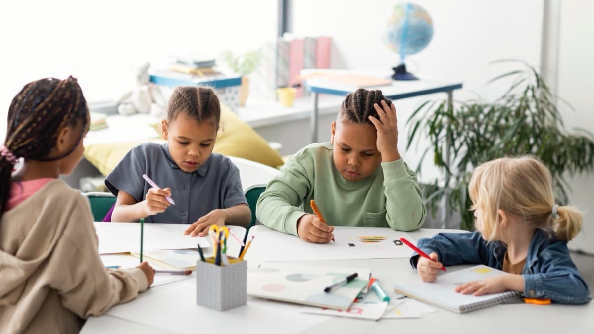 Children drawing and learning together